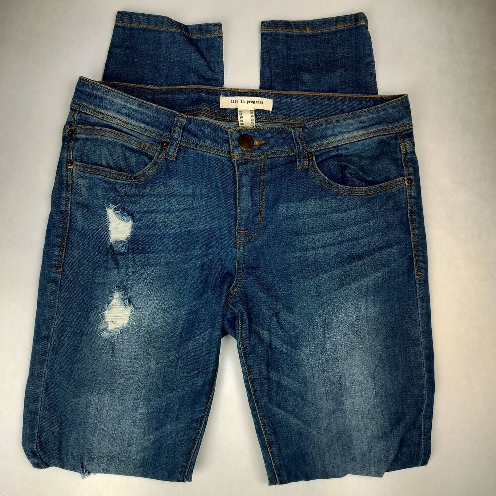 Life In Progress Women's Blue Distressed Skinny Jeans Size 28